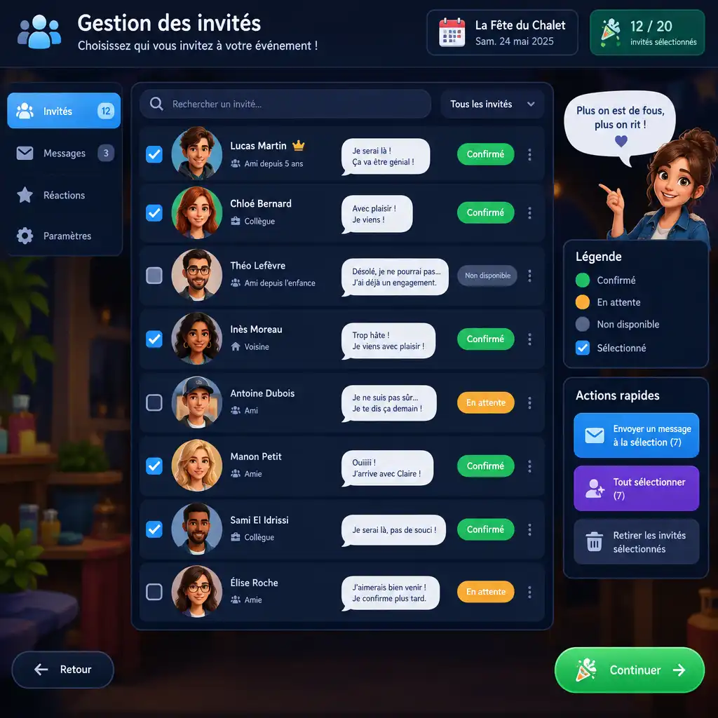 Gestion des invités dans Event Planner avec liste et préférences
