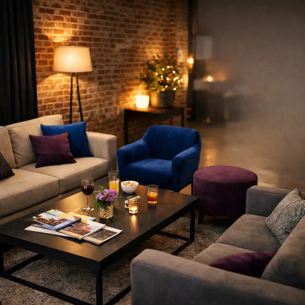 Espace de détente avec canapés et fauteuils design
